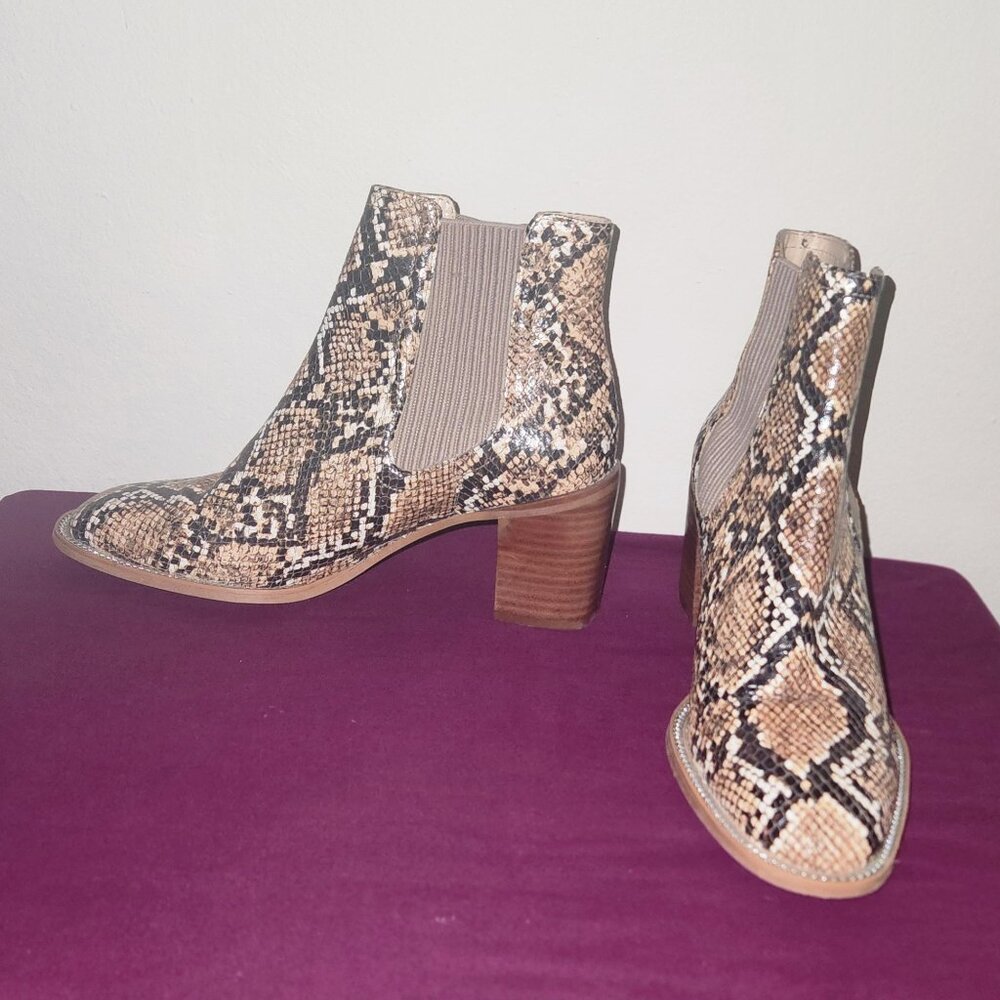 Vince Camuto Gigietta Brown And Tan Python-Print Ankle Booties Size 8 - Picture 4 of 8